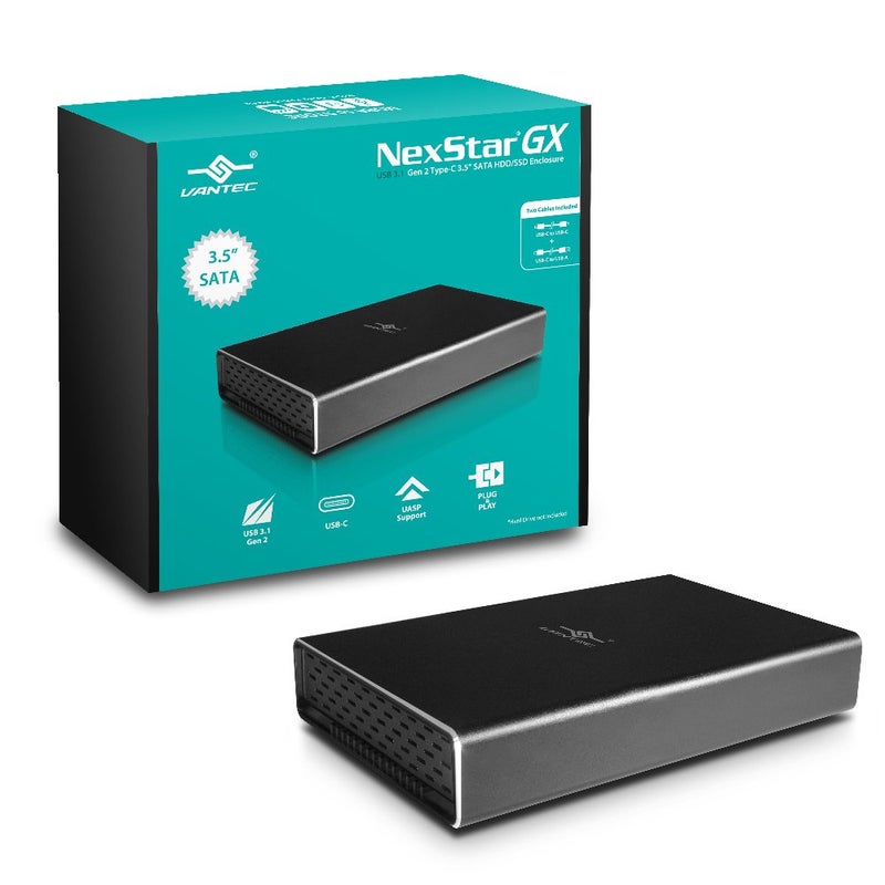 Vantec NST-371C31-BK NexStar Gx USB 3.1 Gen 2 Type-C 3.5" Sata HDD/SSD Enclosure, Comes with C to C and C to A Cable, Aluminum Casing, Black - Image 1